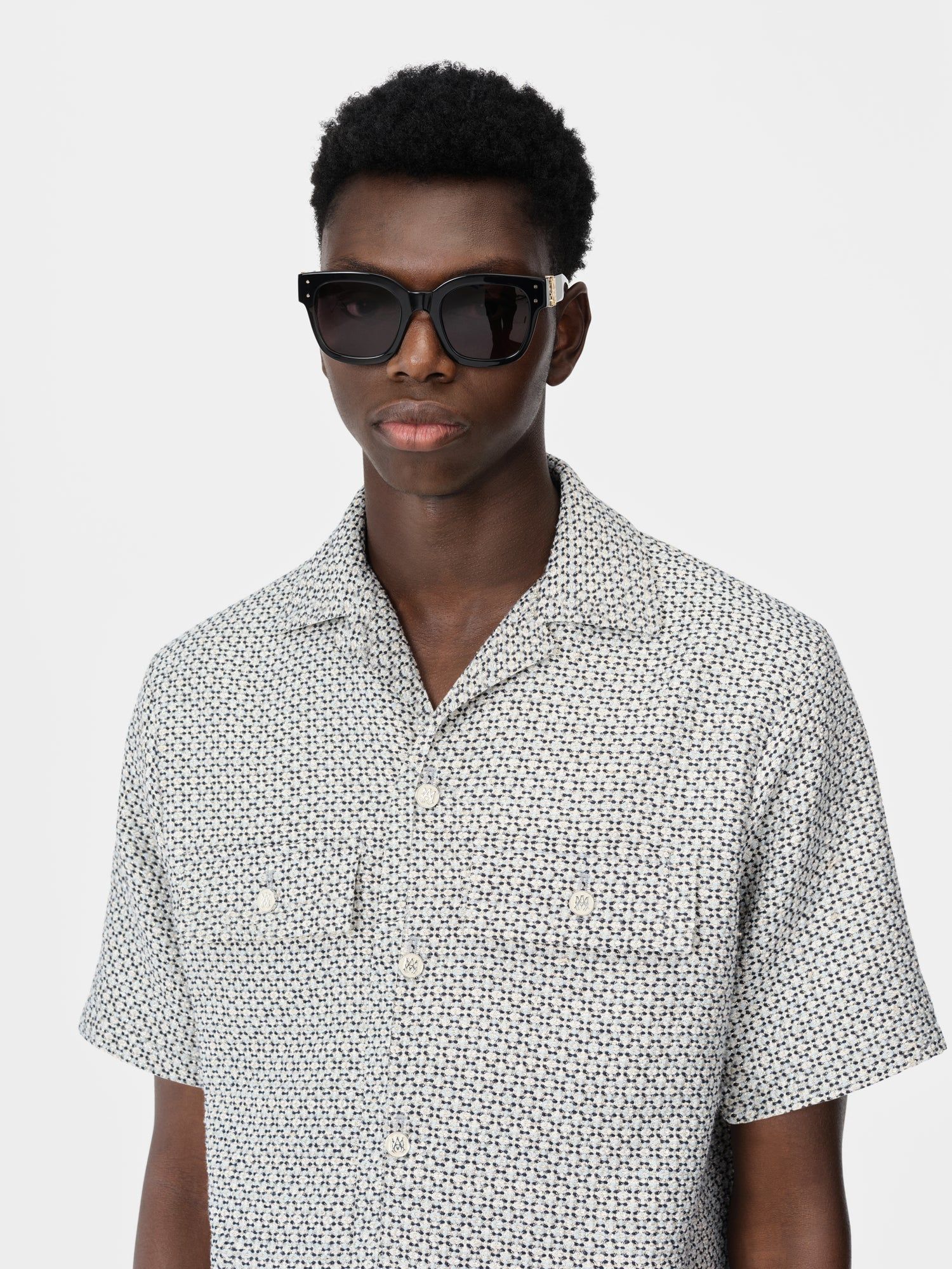 Amiri Tweed Camp Shirt Men Shirts Cerulean | UXPGDTZ-60