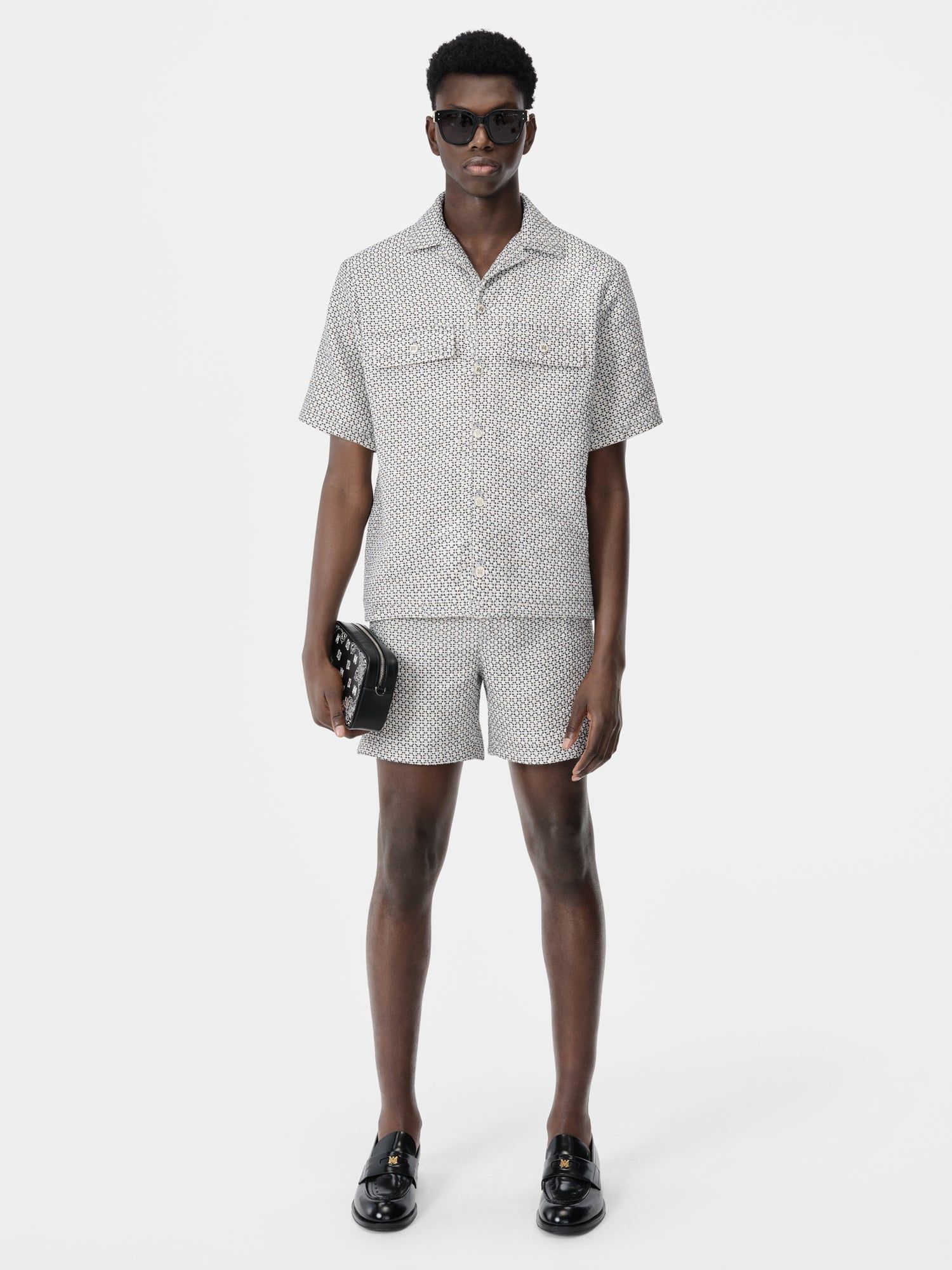 Amiri Tweed Camp Shirt Men Shirts Cerulean | UXPGDTZ-60