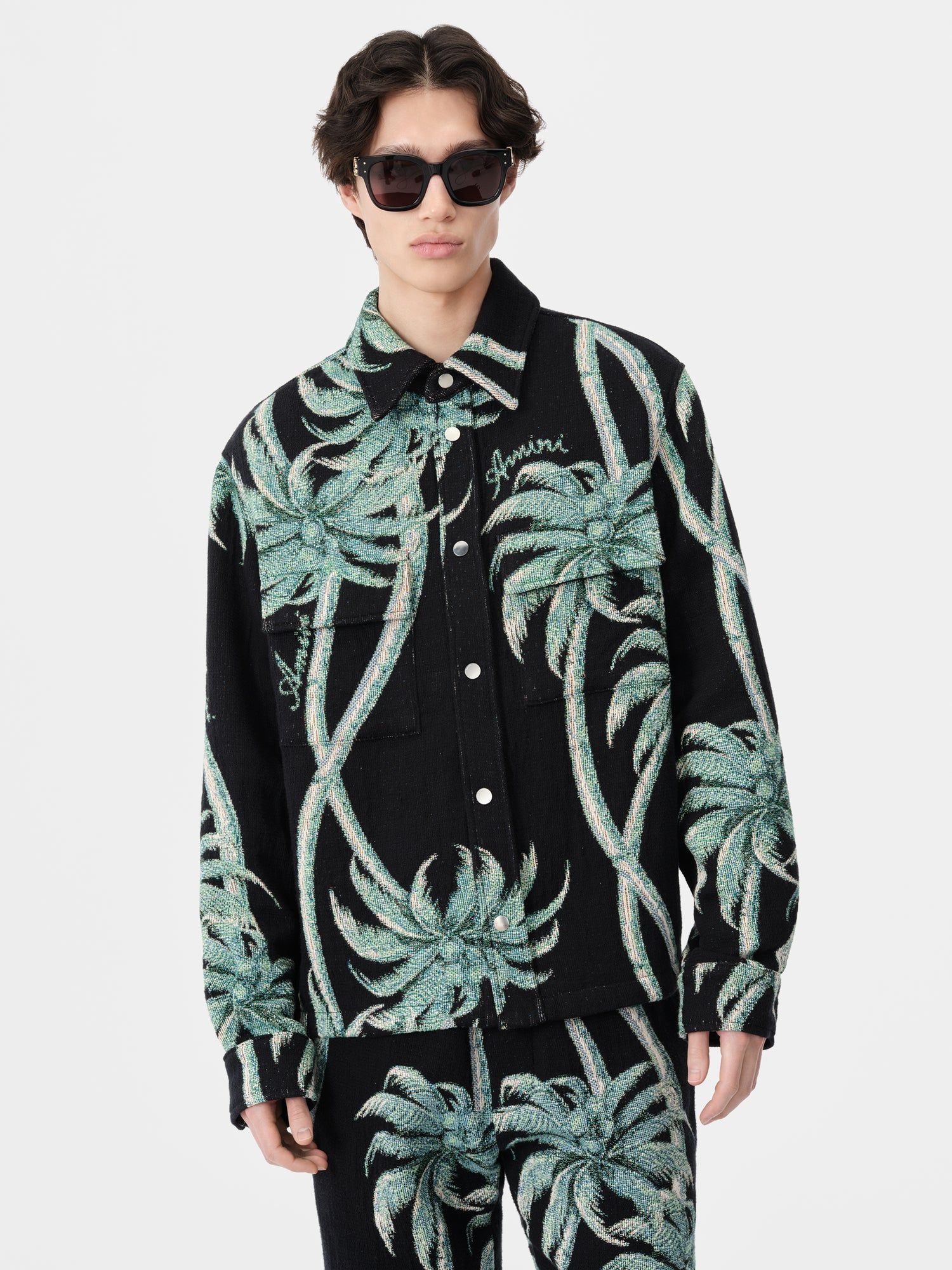 Amiri Twisted Palms Tapestry Overshirt Men Shirts Black | ACRDETJ-57