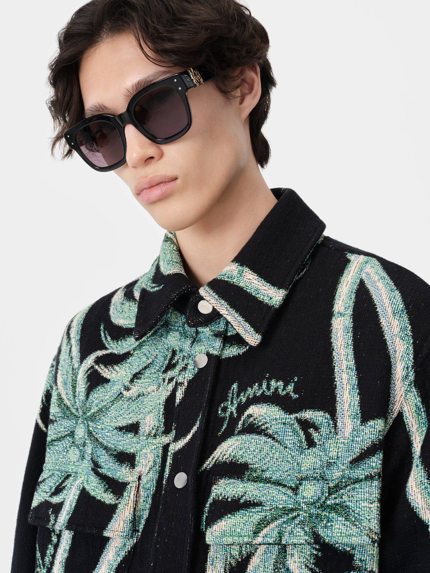 Amiri Twisted Palms Tapestry Overshirt Men Shirts Black | ACRDETJ-57