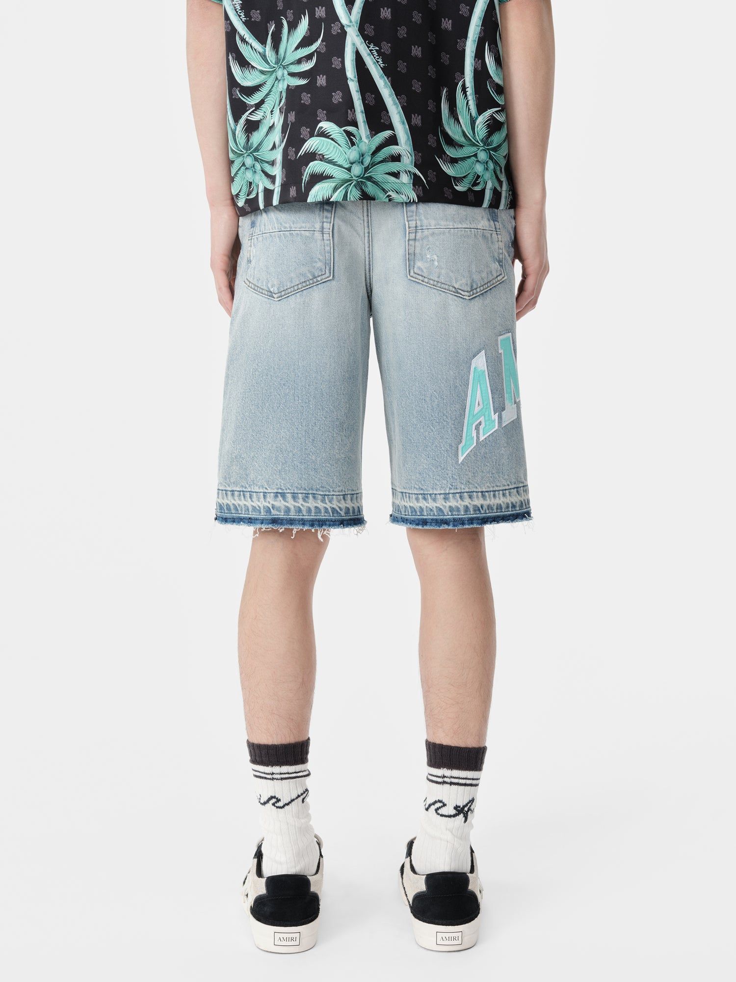 Amiri Varsity Logo Repair Short Men Denim Indigo | TJHACBE-83