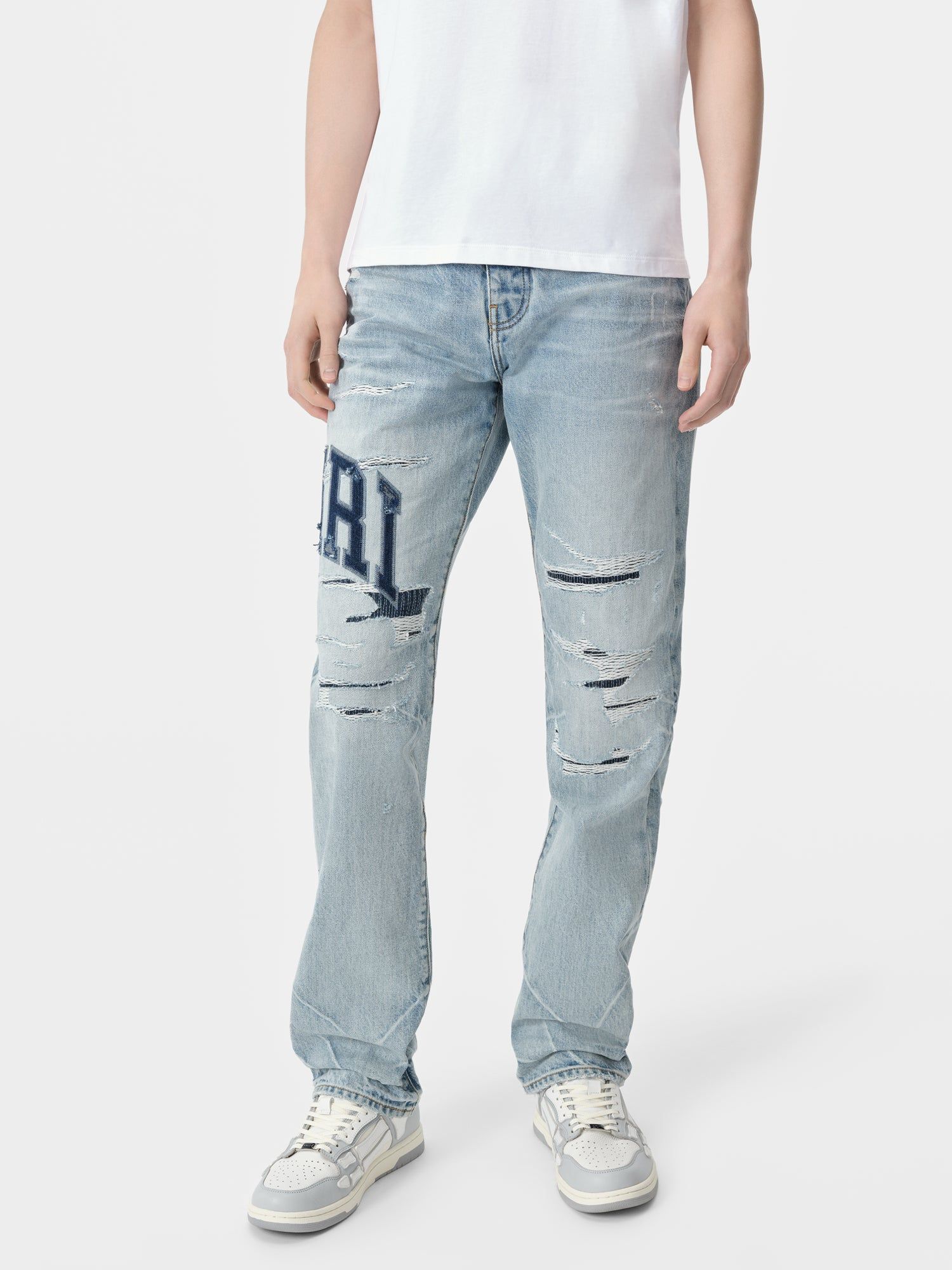 Amiri Varsity Logo Repair Straight Men Denim Indigo | KFPXOSN-59