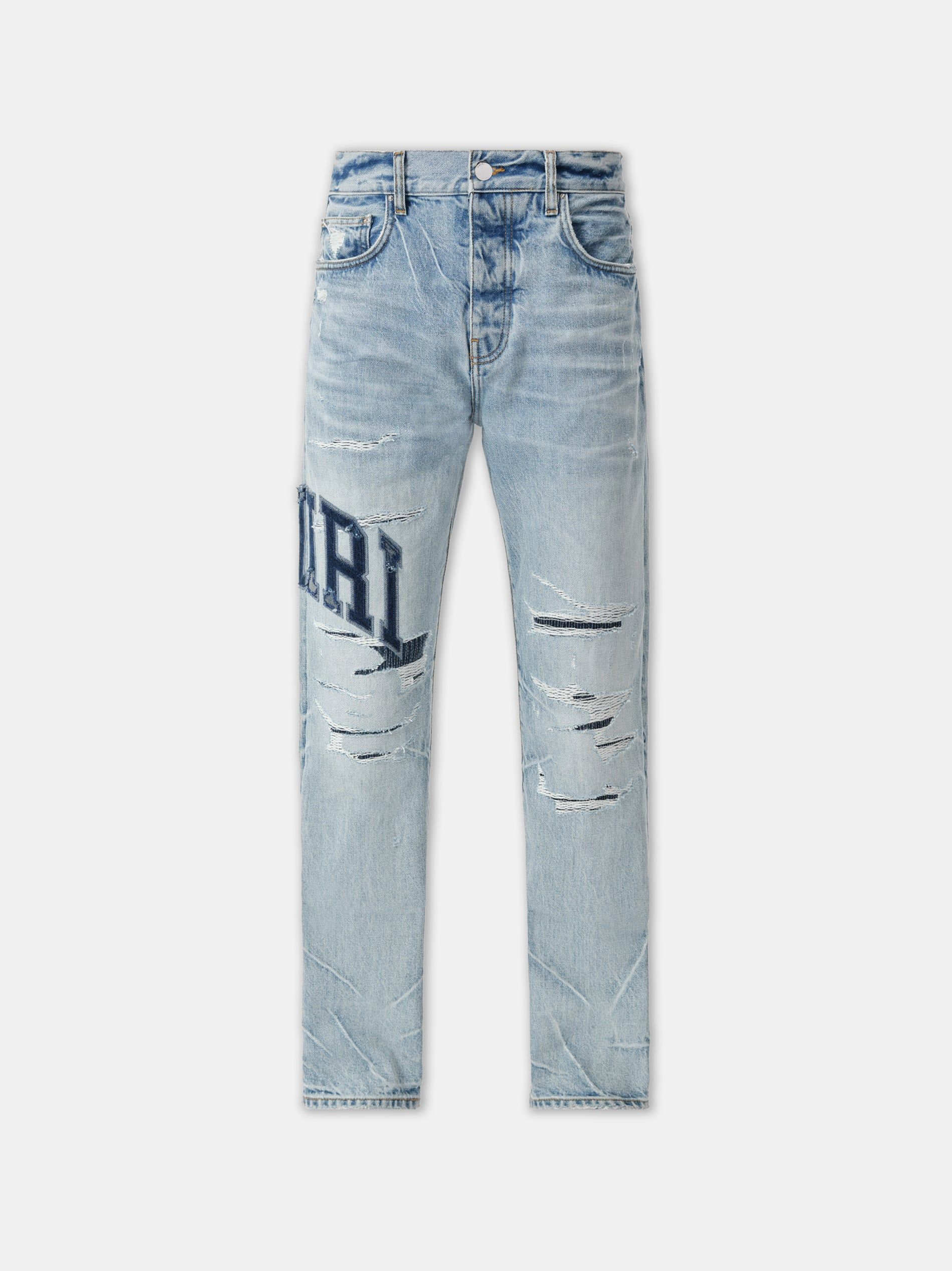 Amiri Varsity Logo Repair Straight Men Denim Indigo | KFPXOSN-59