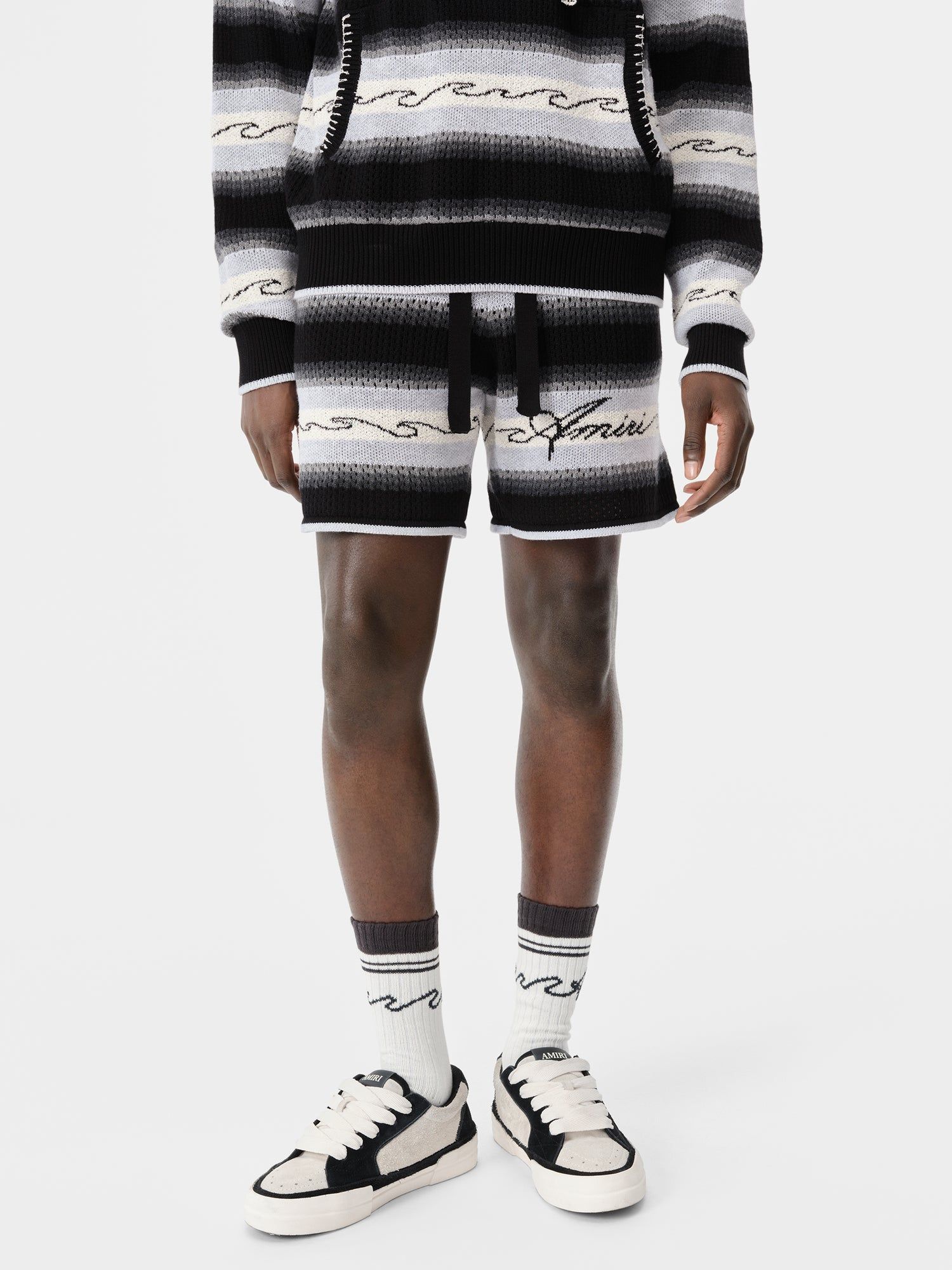Amiri Wave Baja Stripe Short Men Knitwear Black | PWSNYGU-70